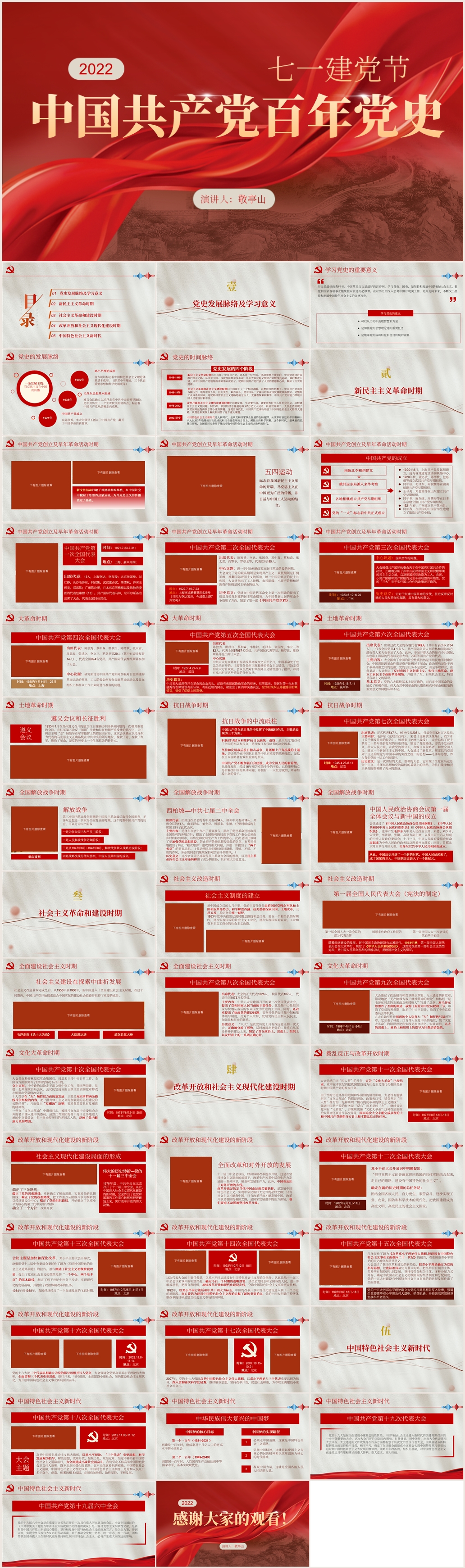 百年党史学习教育党的四个历史时期七一建党节专题党课ppt 首页预览图