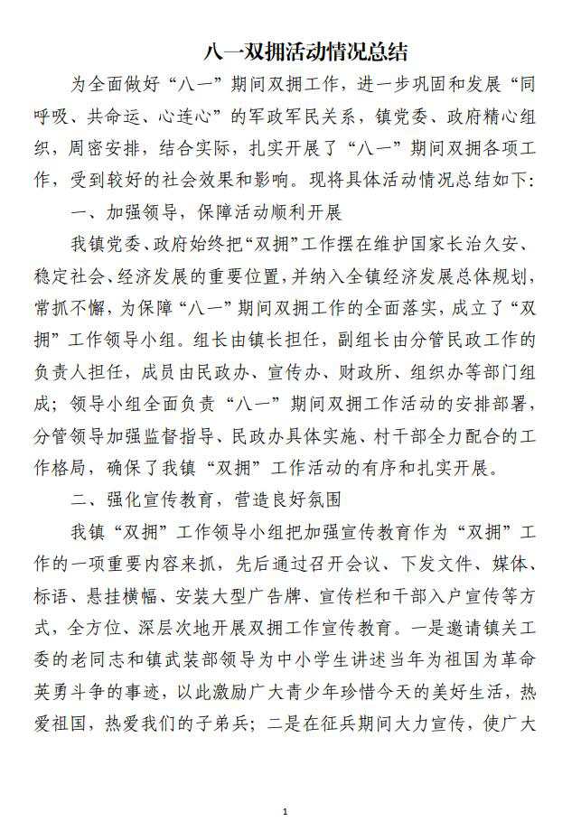 2023年八一建军节双拥活动情况总结_纵横材料网（材料狗网）