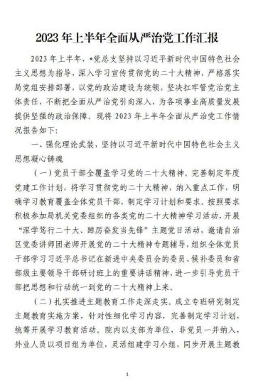 免费|2023年上半年全面从严治党工作汇报材料_党课ppt_党课课件_党课讲稿_党课材料_纵横材料网