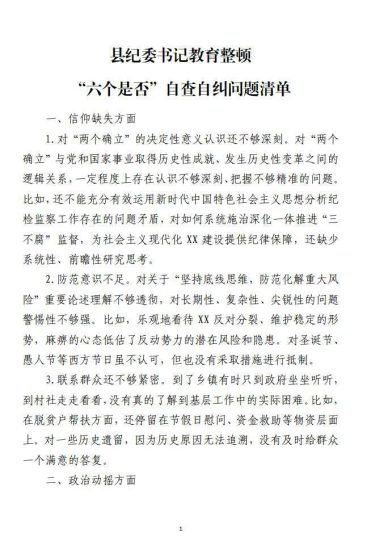 免费|教育整顿“六个是否”自查自纠问题清单材料_党课ppt_党课课件_党课讲稿_党课材料_纵横材料网