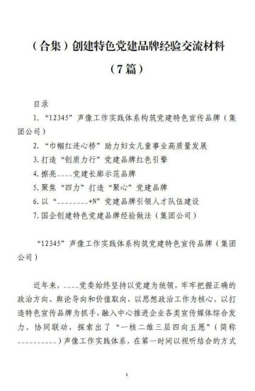 免费|（合集）创建特色党建品牌经验交流材料（7篇）_党课ppt_党课课件_党课讲稿_党课材料_纵横材料网