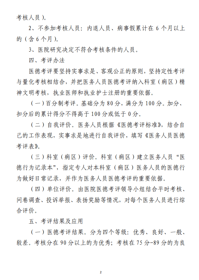 某医院医务人员医德考评实施方案范文