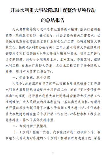 免费|开展水利重大事故隐患排查整治专项行动的总结报告范文材料_党课ppt_党课课件_党课讲稿_党课材料_纵横材料网