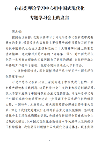 附稿|理论学习中心组中国式现代化专题学习会发言材料_党课ppt_党课课件_党课讲稿_党课材料_纵横材料网