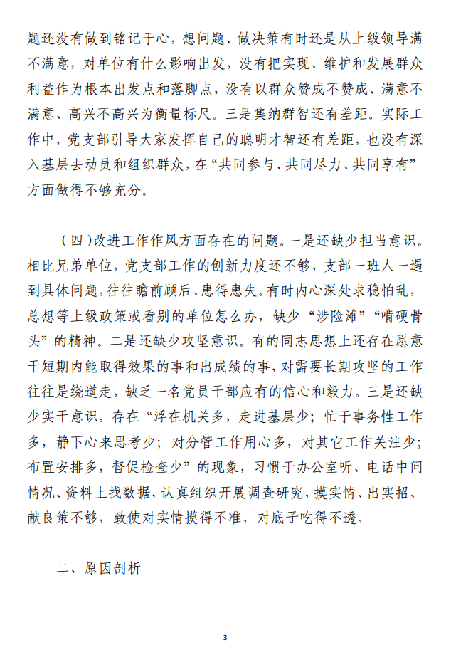 组织生活会党支部检视剖析材料