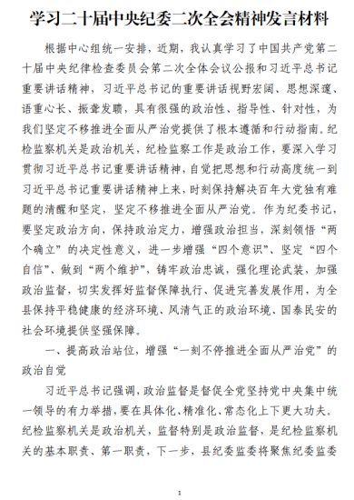 免费|学习二十届中央纪委二次全会精神发言材料_党课ppt_党课课件_党课讲稿_党课材料_纵横材料网
