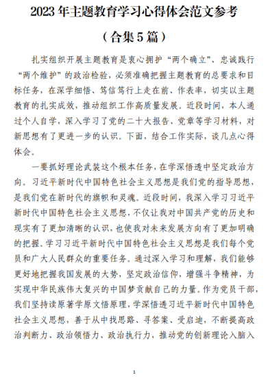 免费|2023年主题教育学习心得体会范文参考（合集5篇）_党课ppt_党课课件_党课讲稿_党课材料_纵横材料网