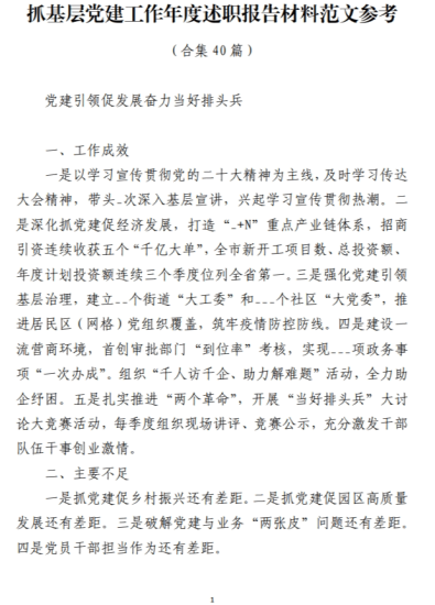 免费|党建工作年度述职报告材料范文参考(合集40篇)_党课ppt_党课课件_党课讲稿_党课材料_纵横材料网
