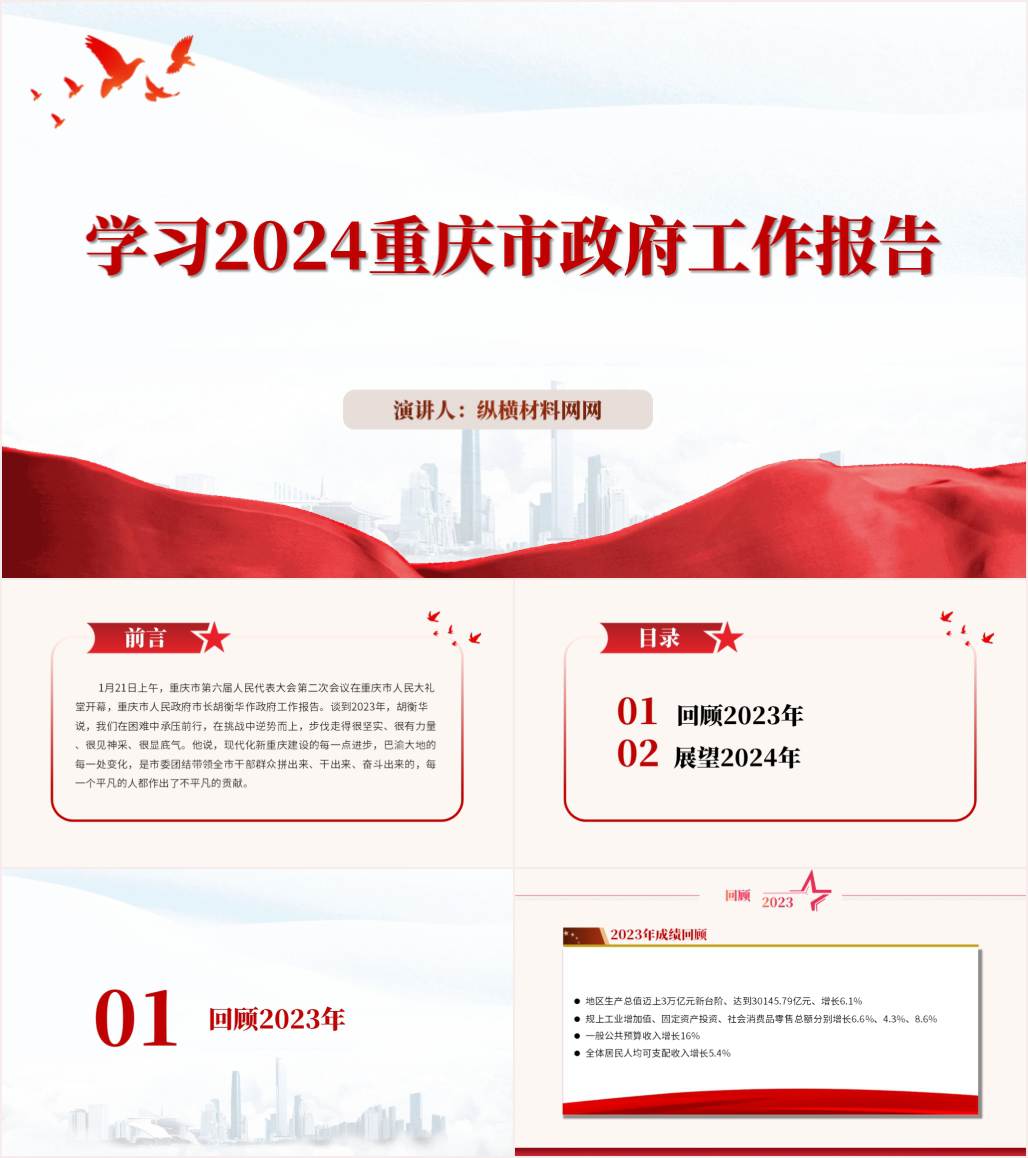 重庆两会精神学习2024重庆市政府工作报告ppt课件_纵横材料网