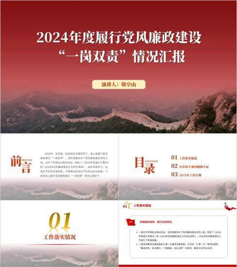 附稿|2024年“一岗双责”情况汇报ppt模板_党课ppt_党课课件_党课讲稿_党课材料_纵横材料网