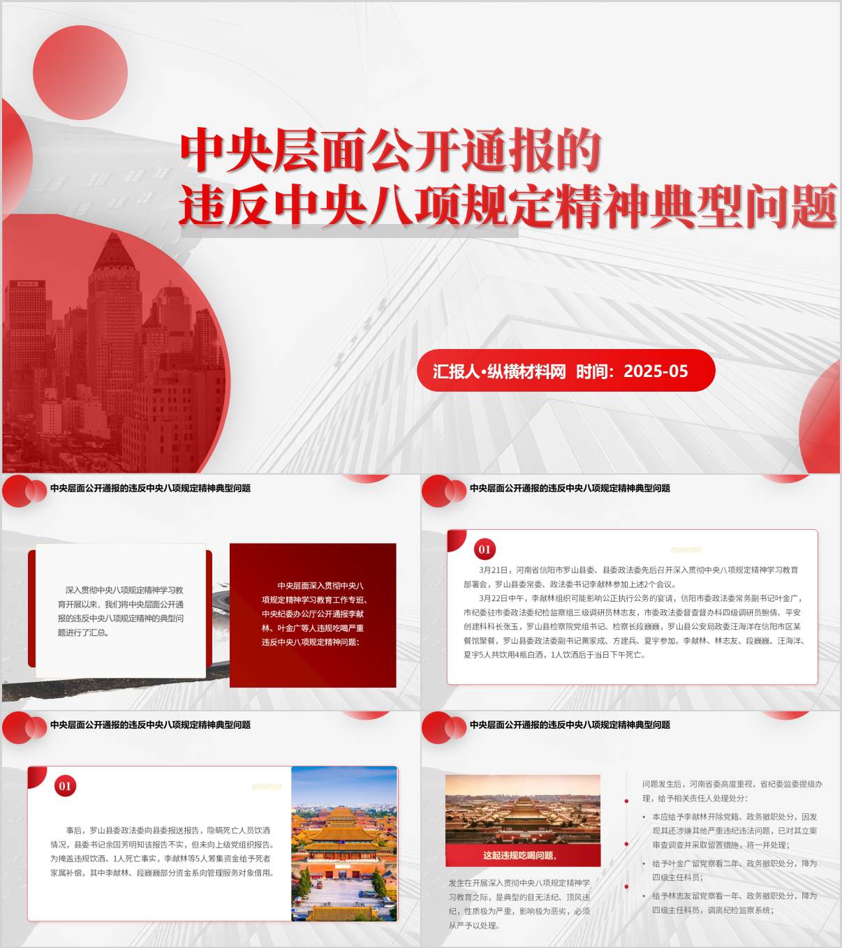 公开通报的违反中央八项规定精神典型问题学习教育案例警示党课ppt课件_纵横材料网