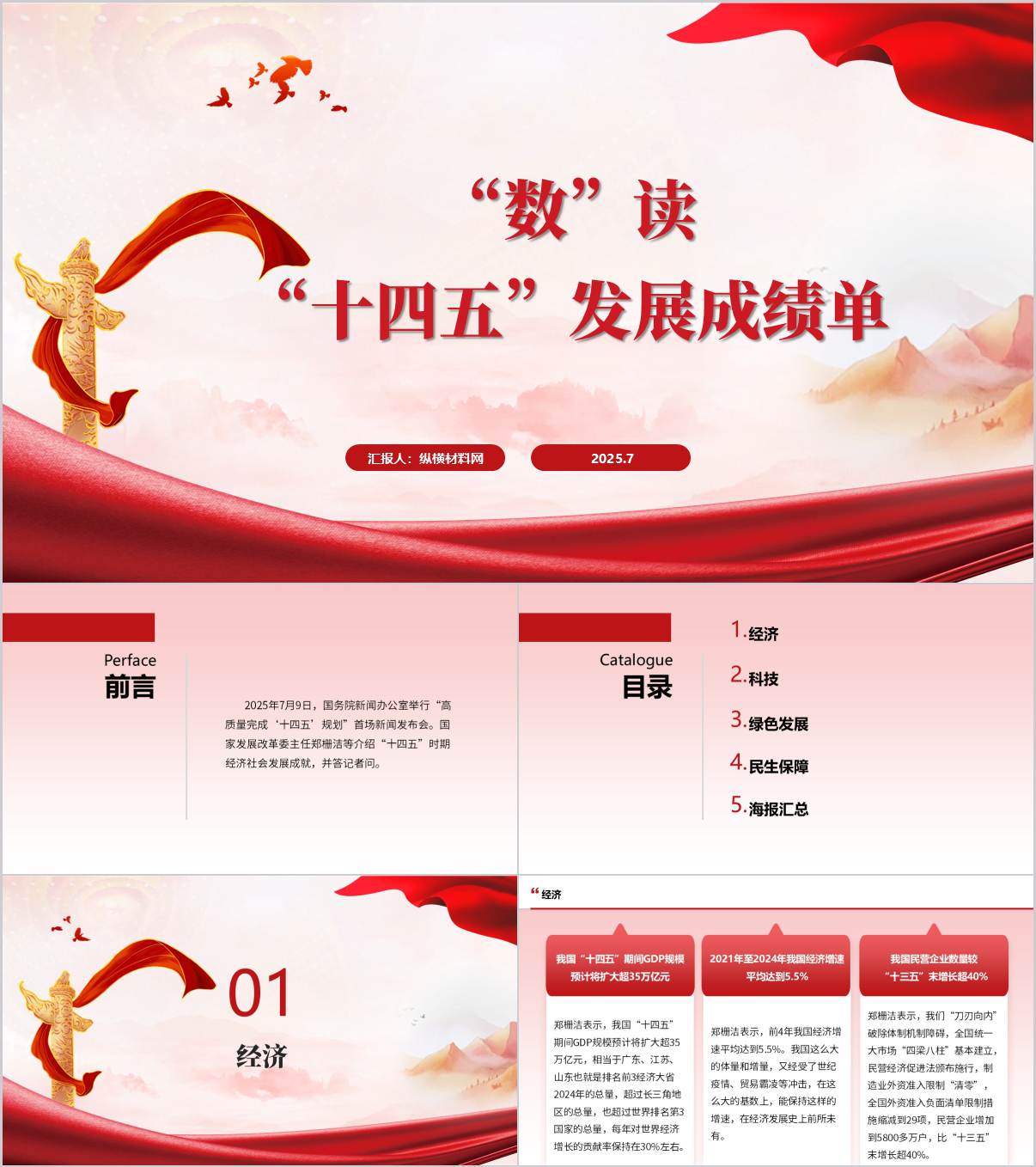 “数”读“十四五”发展成绩单ppt模板_纵横材料网