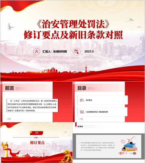 附稿|2025年新修订《治安管理处罚法》修订要点及新旧条款对照PPT课件_党课ppt_党课课件_党课讲稿_党课材料_纵横材料网