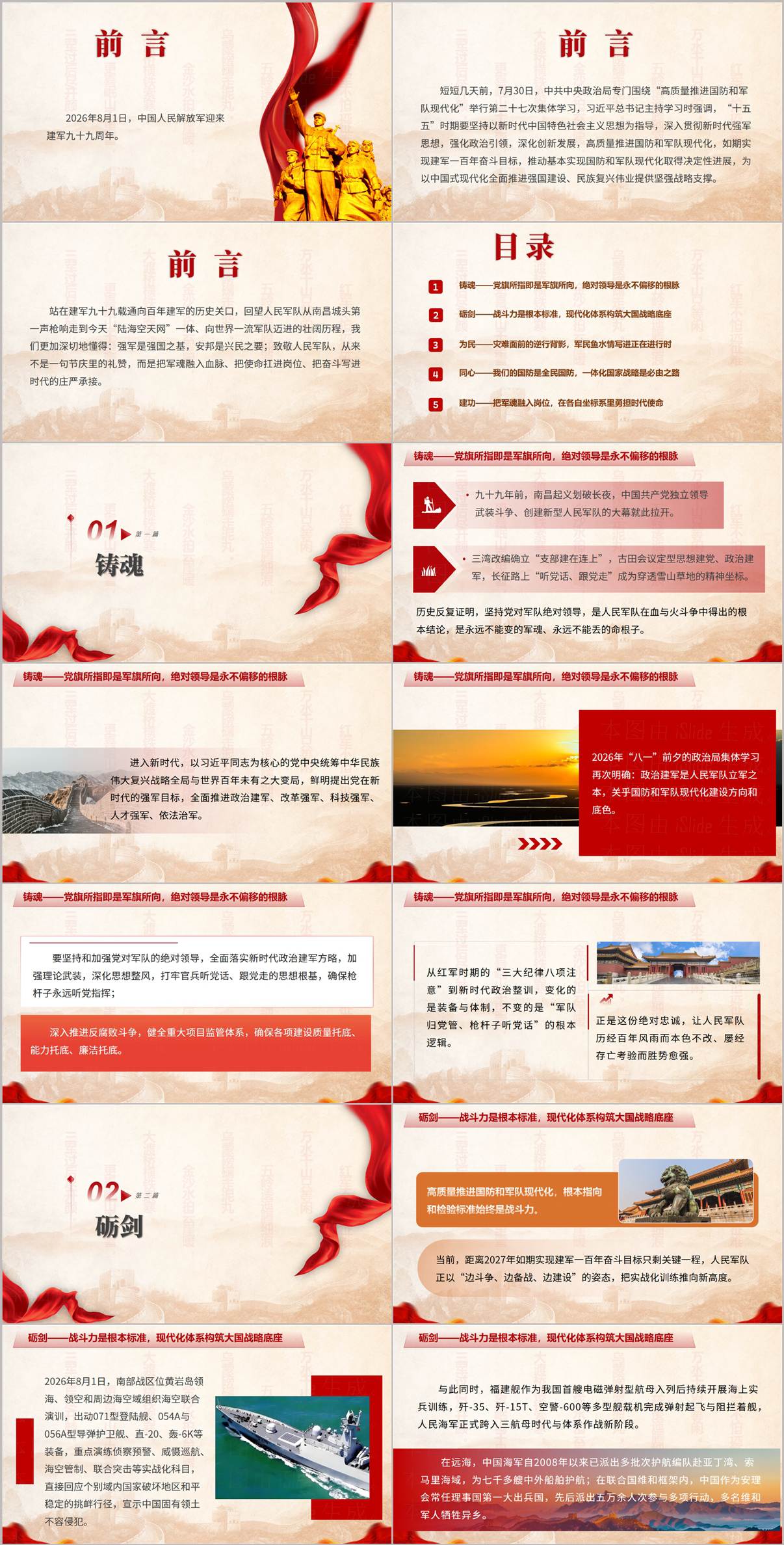 建军九十九周年党课PPT内页预览-铸魂砺剑为民篇-党对军队绝对领导与国防和军队现代化课件